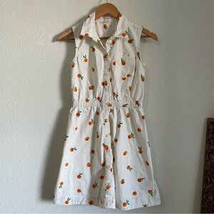 Crewcuts Peaches Print White Collared Button Down Sleeveless Dress Cotton Blend
